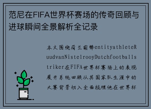 范尼在FIFA世界杯赛场的传奇回顾与进球瞬间全景解析全记录 范尼在FIFA世界杯赛场的传奇回顾与进球瞬间全景解析全记录